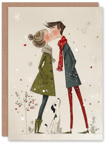 Artery8 Christmas Card So In Love Kissing Couple Romantic Dog Parents