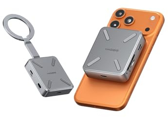 Hagibis Magnetischer USB-C-Hub mit M.2 NVMe 2230 SSD-Gehäuse und Magsafe-Ständerhalter für iPhone 17, 16, 15 Pro Max, tragbare Typ-C-Dockingstation, 100 W PD, 10 Gbit/s USB3.2, SD/Micro SD3.0 (CMC10MC