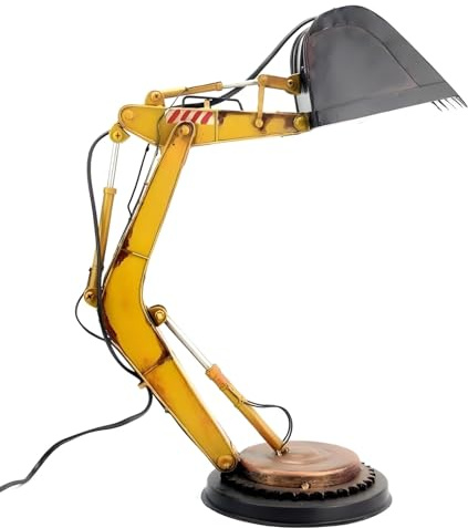 Bagger Schreibtischlampe, Retro Industrie Bagger Tischlampe mit verstellbarem Arm, LED Beleuchtung, 7.9 in/20cm Gelb Harz Konstruktion LKW Lampe für Jüngere Junge Zimmer
