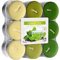 Lot de 6 bougies chauffe-plat parfumées 18 feuilles de thé vert dans un bloc de couleurs de clair à foncé.