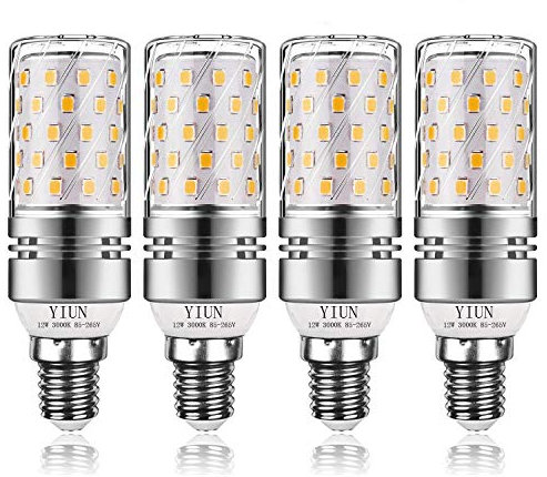 YIUN E14 LED Kerzenlampen, 12W LED Kerzenleuchter Glühlampen 100 Watt Äquivalent,Warmweiß 3000K LED Kronleuchter Lampen, Dekorative Kerzenständer E14, Nicht dimmbare, 4er Pack