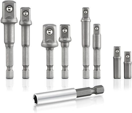 NEIKO 00257 Socket Adapter Extension Drill Bit Set | 9 Piece | ¼”, 3/8”, and ½” Drives | Cr-V Steel