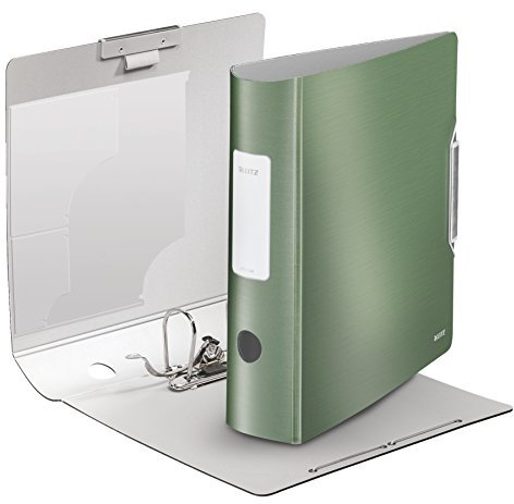 Leitz Qualitäts-Ordner 180° Active Style in gebürsteter Alu-Optik, A4, runder Rücken, 8,2 cm Breite, Gummibandverschluss (2er Pack, Seladon-Grün)