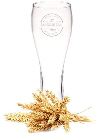 GRAVURZEILE Leonardo Weizenglas mit Gravur - Glückwünsche - Personalisiert mit Namen & Alter - Geschenk für Papa zum Vatertag - 0,5l Bierglas - Weizenbierglas als Geburtstagsgeschenk für Männer