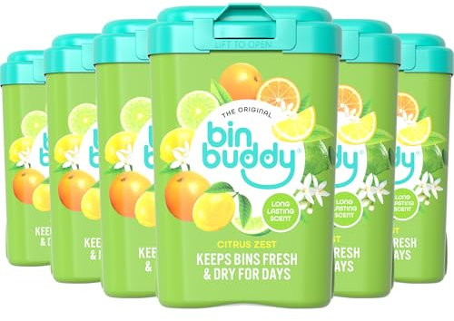 Bin Buddy Fresh Citrus, 450g, Pack of 6, Bin Freshener Deodoriser Powder, Leaves Your Bin Smelling Great, Suitable for Indoor and Outdoor Bins
