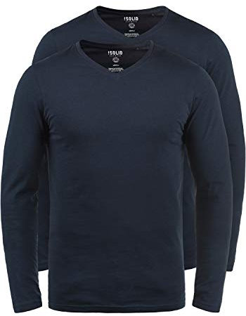 !Solid SDBasil Herren Longsleeve Langarmshirt Shirt Basic im 2er Pack oder 3 er Pack mit V- Ausschnitt im 2er Pack Baumwollmischung Slim fit, Größe:L, Farbe:Insignia Blue (1991)