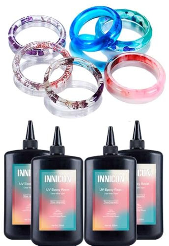INNICON UV Resin Epoxy Gel Glue Set, 1000ml Non-Toxic Hard Type Clear Casting and Coating Glue Curable, Handmade DIY Jewelry Cosmetic Making for Silicone Mold Pendants Earrings Necklace Bracelets