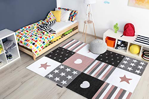 rugsx Kinderteppich Petit für Babyzimmer, Spielteppiche, Kinderzimmer, Teeny Herz Sterne rosa 160x220 cm