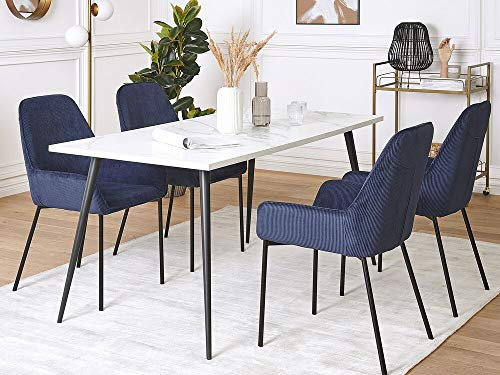 Beliani Polsterstuhl mit Metallbeinen im 2er Set dunkelblau aus Cord Loverna
