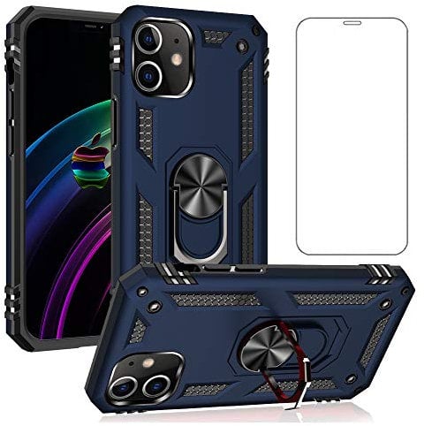 Asuwish Compatible with iPhone 12 Mini Case 5.4 inch and Tempered Glass Screen Protector Magnetic Stand Ring Holder Hard Shockproof Accessories Phone Cases for iPhone12mini i 12s iPhone12 12mini Blue