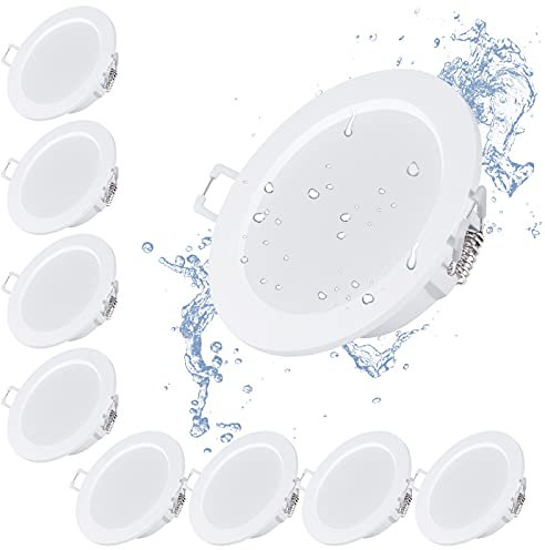 bapro 9x Foco Empotrable LED Techo, 6W 500LM 3000K Downlight Redondo Extraplano, para Ojos de Buey/Baño/salón/dormitorio/cocina(Blanco cálido)