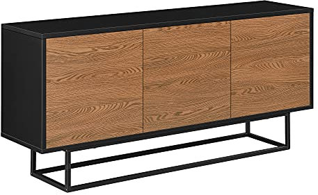 [en.casa] Sideboard Boxholm mit 3 Schranktüren 120x30x55cm Kommode Wandschrank Wohnzimmerschrank Metallgestell Schwarz/Dunkler Holzton