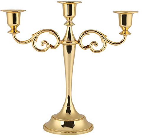 Cyrank Europäischer Dreiarmiger Konischer Kerzenhalter Aus Metall, Kerzenständer Für Kerzenständer, Hochzeit, Esstisch, Weihnachten, Party, Zuhause(Gold)