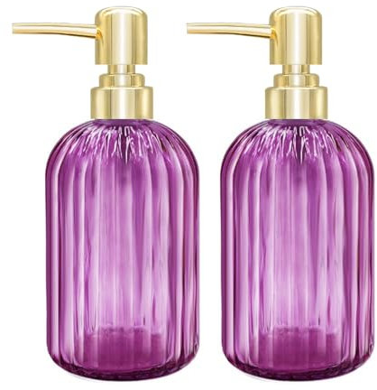 Seifenspender - 2er Pack 14 Oz Küche Glas Seifenspender mit Pumpe, Badezimmer Transparente Seifenspenderflasche für Handseife, Spülmittel Under Lotion (Violett)