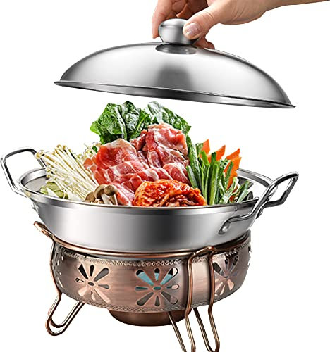 MNSSRN Kleiner beheizbarer Suppentopf, Edelstahl tragbarer Outdoor-Alkoholherd für kontinuierliche Hitzekonservierung Sukiyaki-Suppentopf,24cm