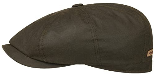Stetson Hatteras Classic Waxed Cotton Flatcap Schirmmütze Ballonmütze Baumwollcap Sonnencap Herren - mit Schirm Frühling-Sommer Herbst-Winter - 58 cm dunkeloliv