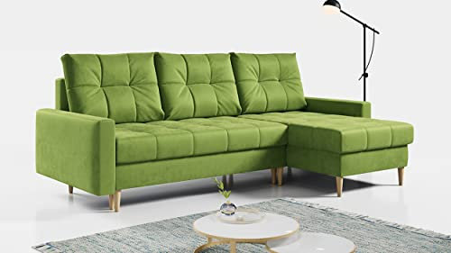 MKS MEBLE Ecksofa - L-Form Sofa mit Schlaffunktion - Wohnlandschaft L Form, Ecksofa mit Schlaffunktion und Bettkasten, Schlafsofa mit Bettkasten, Couch mit Schlaffunktion - Grün Astra