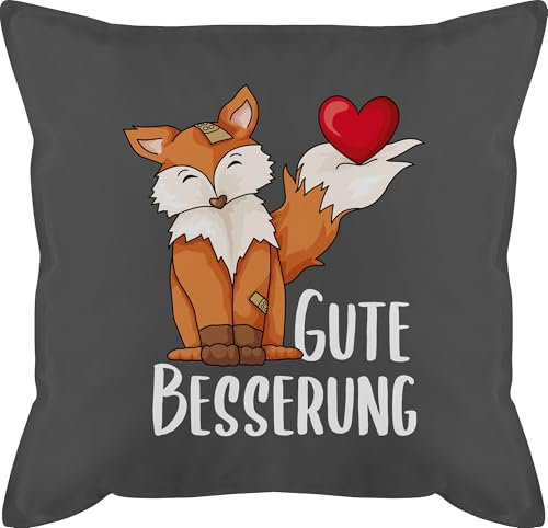 Shirtracer Kissen 50x50 - Statement - Gute Besserung Fuchs weiß - 50 x 50 cm - Grau - Geschenke Statement-Kissen Statements schmusekissen kopfkissen schwarz sprüche männerkissen mit füllung
