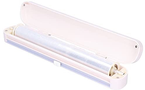 mumisuto Cling Film Dispenser and Cutte, Plastic Wrap Dispenser with Cutter Suction Cup Tin Foil Dispenser and Cutter Preservative Film Cutter Plastic Wrap Cutter Adjustable Storage Cutting Box