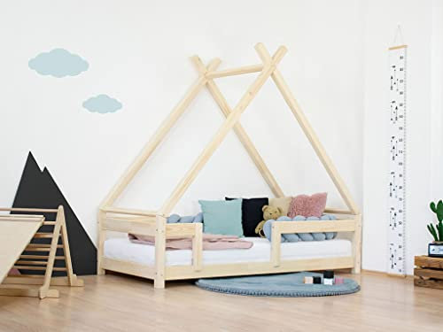 Kinder Tipi-Bett TAHUKA mit Sicherheitsgitter - Massivholz - natürliche Farbe lackiert - 140 x 200 cm