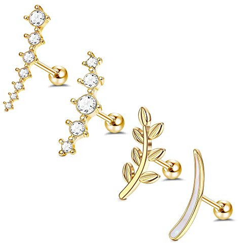 JeryWe 4 Pcs 16G Boucles d'Oreilles Clou Cartilage pour Femmes Acier Inoxydable CZ Tragus Helix Vis Arrière Boucles d'Oreilles Piercing Hypoallergénique Or2