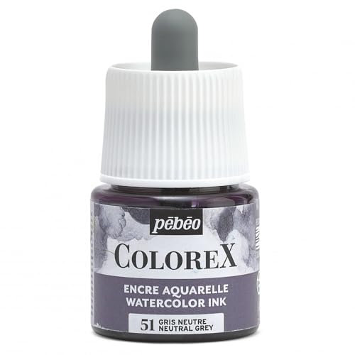 Pébéo - Inchiostro Colorex 45 ML Grigio Neutro - Acquerello Velouté per Disegno Multiutensile su Tutti i Supporti