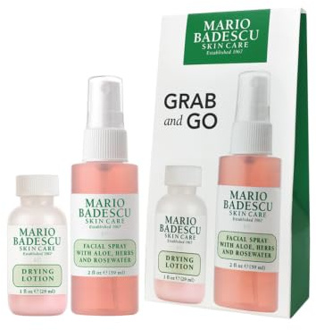 Mario Badescu Grab & Go Set - Face Skincare Set - Plastic Bottle Drying Lotion & Facial Spray with Aloe, Herbs and Rosewater
