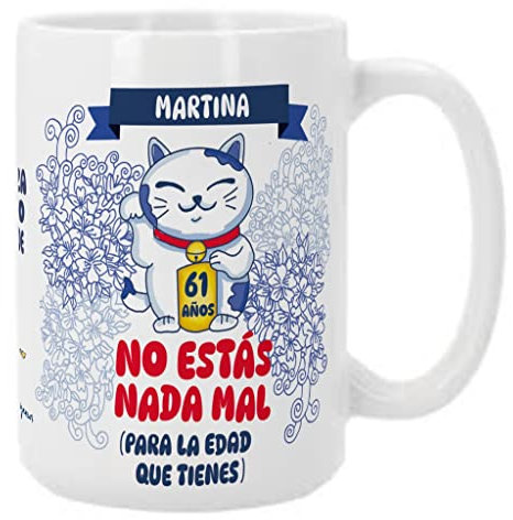 Bee Ingenious Taza Gato Personalizada de Cumpleaños. XL 443 ml. Divertida de Cerámica de Calidad. Original con Mensaje Gracioso. Taza de Borde. (Cumpleaños)