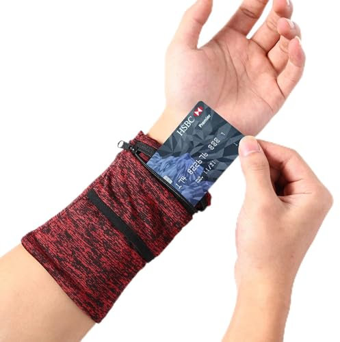 Handgelenk Beutel, Sport Handgelenktasche mit Reißverschluss, für Laufen, Joggen, Spazieren, Gassi gehen, Fahrrad und Yoga etc (Purplish Red, L)
