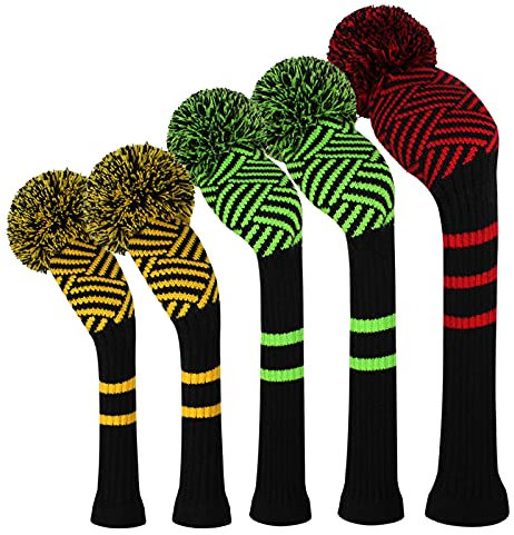 Scott Edward Strick-Golfschläger-Überzug mit Pompon, 5 Stück, schützt das Holz des Fahrers (460 cc), 1 Fairway Wood2 und Hybrid/UT2 mit drehbaren Schlägernummernschildern (Ampel)