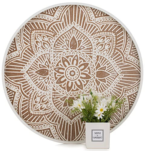 Bandeja Decorativa de Madera Redonda Grande: Bandeja rústica Hanobe para Mesa de café rústica, decoración de Centro de Mesa de Madera Lavada, Bandeja Redondeada para encimera de Cocina, Bandeja