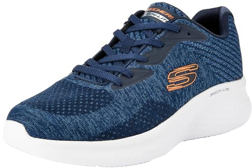 Skechers Herren Skech-lite Pro Faregrove Sneaker, Marineblau, Rundstrick, synthetisch, orangefarbener Rand, 43 EU