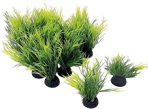 Smoothedo-Pets Aquarium Plants Fish Tank Decorations 20pcs Small Size/1inch Tall Plastic Artificial Plant Goldfish Waterscape Fish Hides Mini Grass Set (Green-Dark)