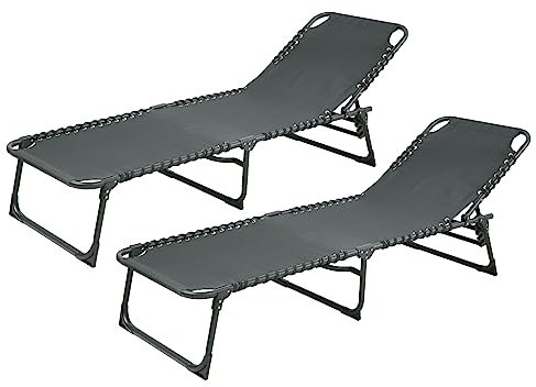 SVITA 2er Set Gartenliege Sonnenliege Outdoor klappbar atmungsaktiv verstellbar Dunkelgrau