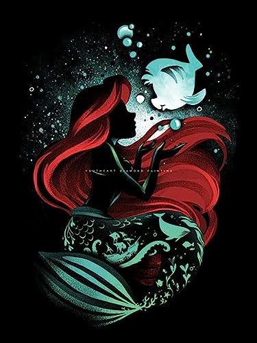 Youtheart Diamond Painting Ariel Diamond Art Mermaid, 5D Full Drill Cross Stitch Embroidery Kits, DIY Wall Décor