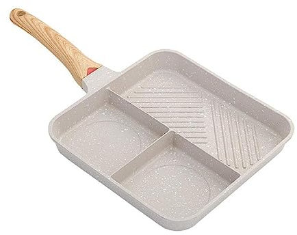 FackLOxc Multi-Functional Non-Stick-Skillet 3 Section-Grill Pan Breakfast Pan-Griddle Divided-Pan Suitable For-Gas Stove Cooker Three-in-One Divided-Skillet Breakfast Pot Steak Fry-Pan