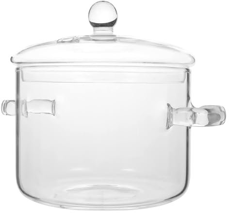 Glass Saucepan with Cover, 1400ml Stovetop Cooking Pot with Lid and Handle Simmer Pot Clear Soup Pot, High Borosilicate Glass Cookware