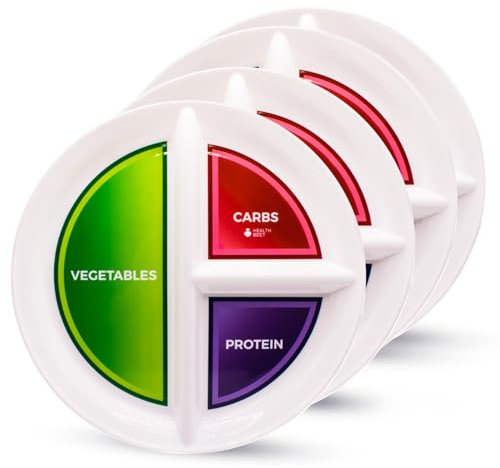 Health Beet 10” Diabetic Portion Control Plate for Balanced Eating - 3 Divided Sections for Veggies Carbs & Protein - Microwave & Dishwasher Safe Bariatric Sectioned Plates for Adults & Kids - 4 Pack