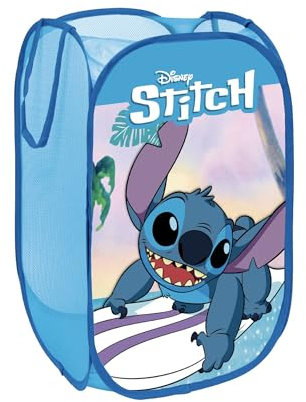 SUPERDIVER - Cesto pieghevole di Stitch - Licenza Ufficiale Disney Lilo & Stitch - Perfetto per giocattoli e vestiti - 36x36x58 cm - Ideale per bambini e bambine.