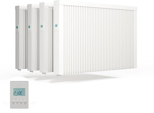 eVARMO 4er-Set Areo Smart elektrische Heizung mit Schamottekern zur Wandmontage/Elektroheizkörper (Elektroofen) (1950 Watt)