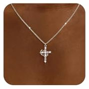 RIXERKOC Halskette mit Kreuz und gedrehter Krone, 18 Karat vergoldete gepflastertem Zirkonia Kronenkreuz Anhänger Halskette, Kreuzkette mit Krone für Valentinstag Muttertag Taufe Geschenke