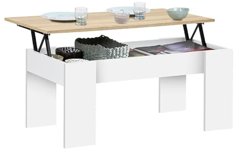 IDMarket Tara - Mesa baja rectangular con tapa de madera blanca e imitación de haya