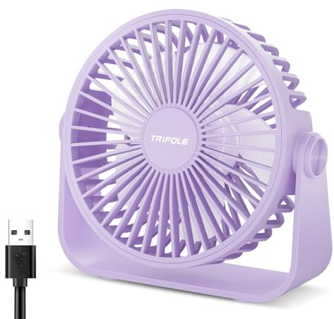 TriPole USB Tischventilator, 3 Geschwindigkeiten Starker Wind Tischventilator, 360° Rotation Persönlicher Tischventilator, Tragbarer Mini-Ventilator für Tisch Heim Schlafzimmer Büro, Lila