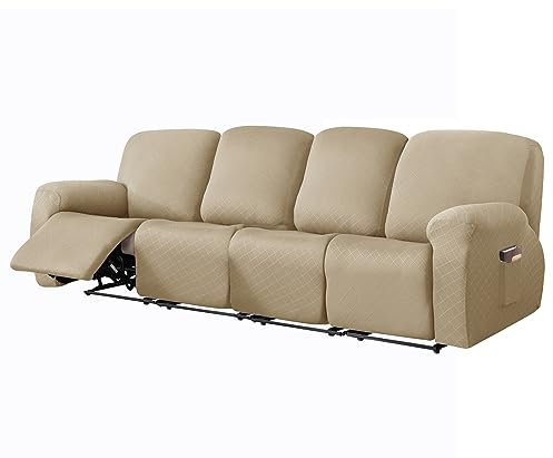 ANWEALTH Diamond Sofabezüge für Liegesessel 10 teilig dehnbar große Sofabezüge für 4 Sitze Liege Schonbezüge Weicher Möbelschutz für Hunde und Katzen (Heller Kaffee 4 Sitze)