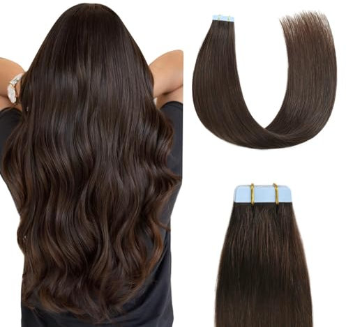 Sunya Tape in Extensions Echthaar Gerade Nahtlos Haut 60cm Dunkel Braun Haarextension Remy Haarverlängerungen #2 50g 20pcs/Pack