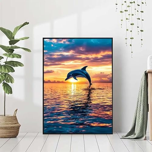 Diamond Painting Meer Diamant Painting Bilder, 5D Diamond Painting Delphin Diamond Painting Erwachsene Kinder DIY Strass Stickerei Diamond-Painting Basteln Set, Wand Zimmer Deko Geschenk 60x80cm -Hy24