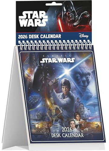 Pyramid - STAR WARS (CLASSIC) 2026 – Tischaufstellkalender 16×17 cm mit 12 Motiven aus der klassischen Trilogie, Wochenkalender für Fans von Darth Vader, Luke & Leia