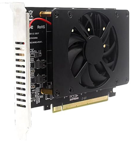 4-Disk Soft RAID Adapter Card with Fan, PCIE X16 NVME M.2 MKEY SSD RAID Array Adapter Card