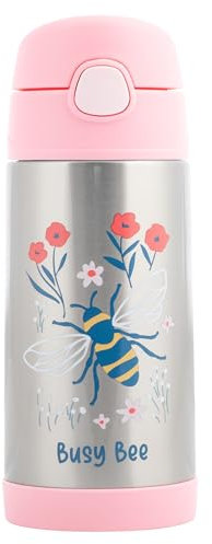 Stephen Joseph Double Wall Stainless Steel Bottles, Insulated Water Bottle for Kids Toddlers, Vacuum Insulated Bottle with Straw, BPA-Free Water Bottle – 11.8 Ounces, Bee
