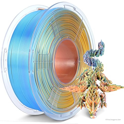 TECBEARS Silk PLA Filament, Seide Vierfarbig PLA Filament 1.75mm 1 kg/Spule, 360° Farbwechsel 3D Drucker Filament, Maßgenauigkeit +/-0.02mm, Seidentexturen Prächtige Farbe Blau+Lila+Orange+Gelb